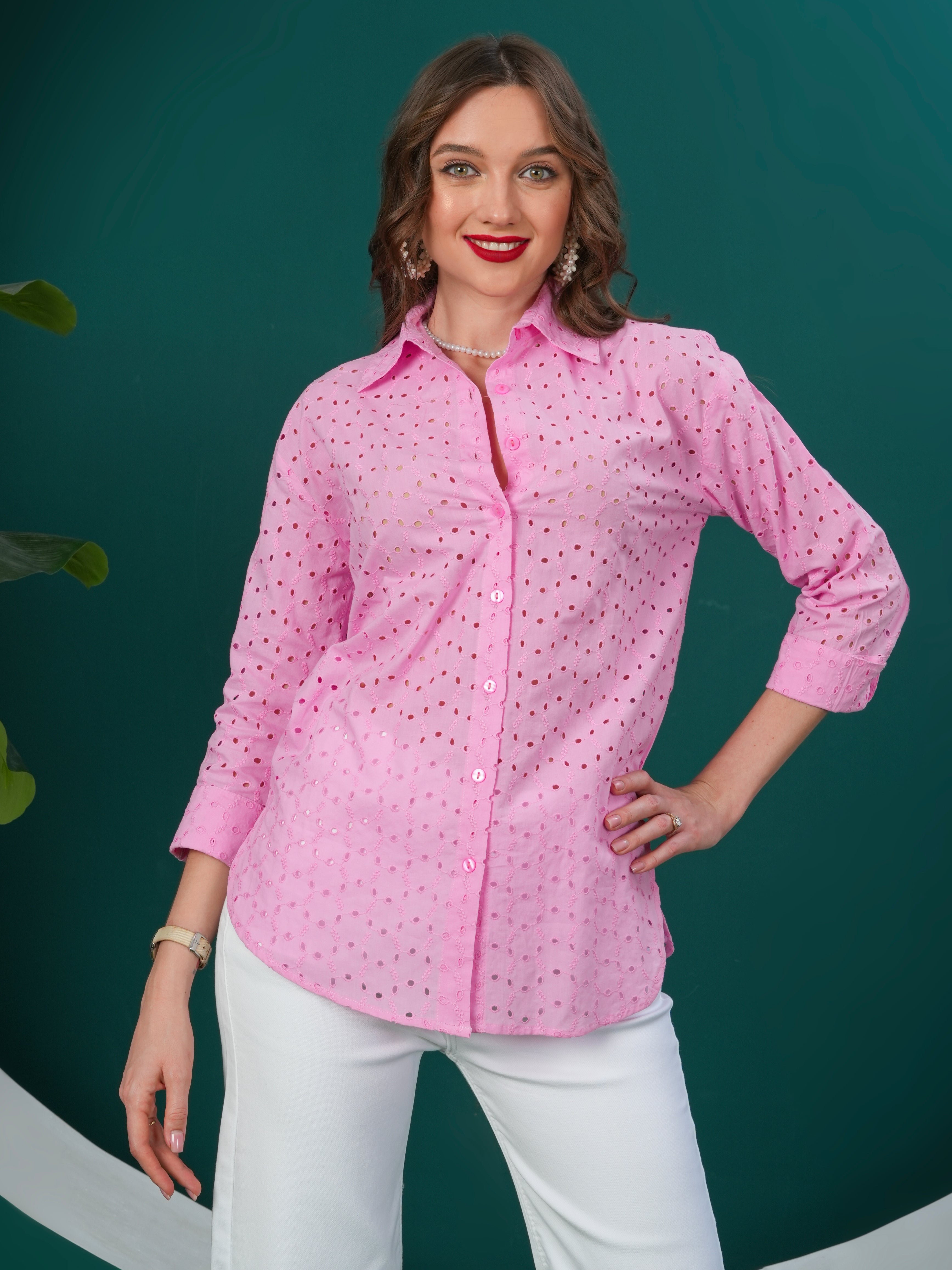 Pink Designer Schiffli Shirt