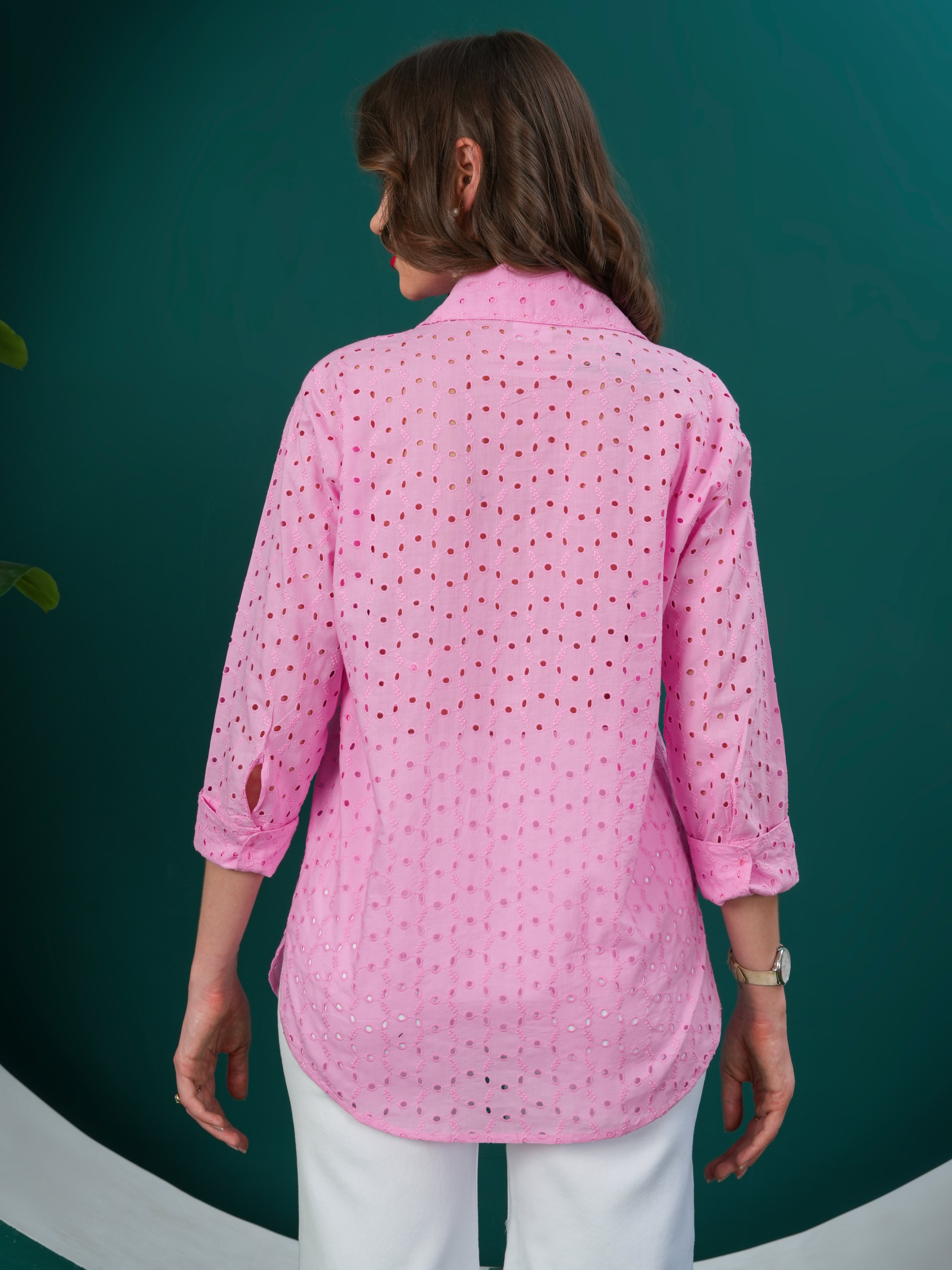 Pink Designer Schiffli Shirt