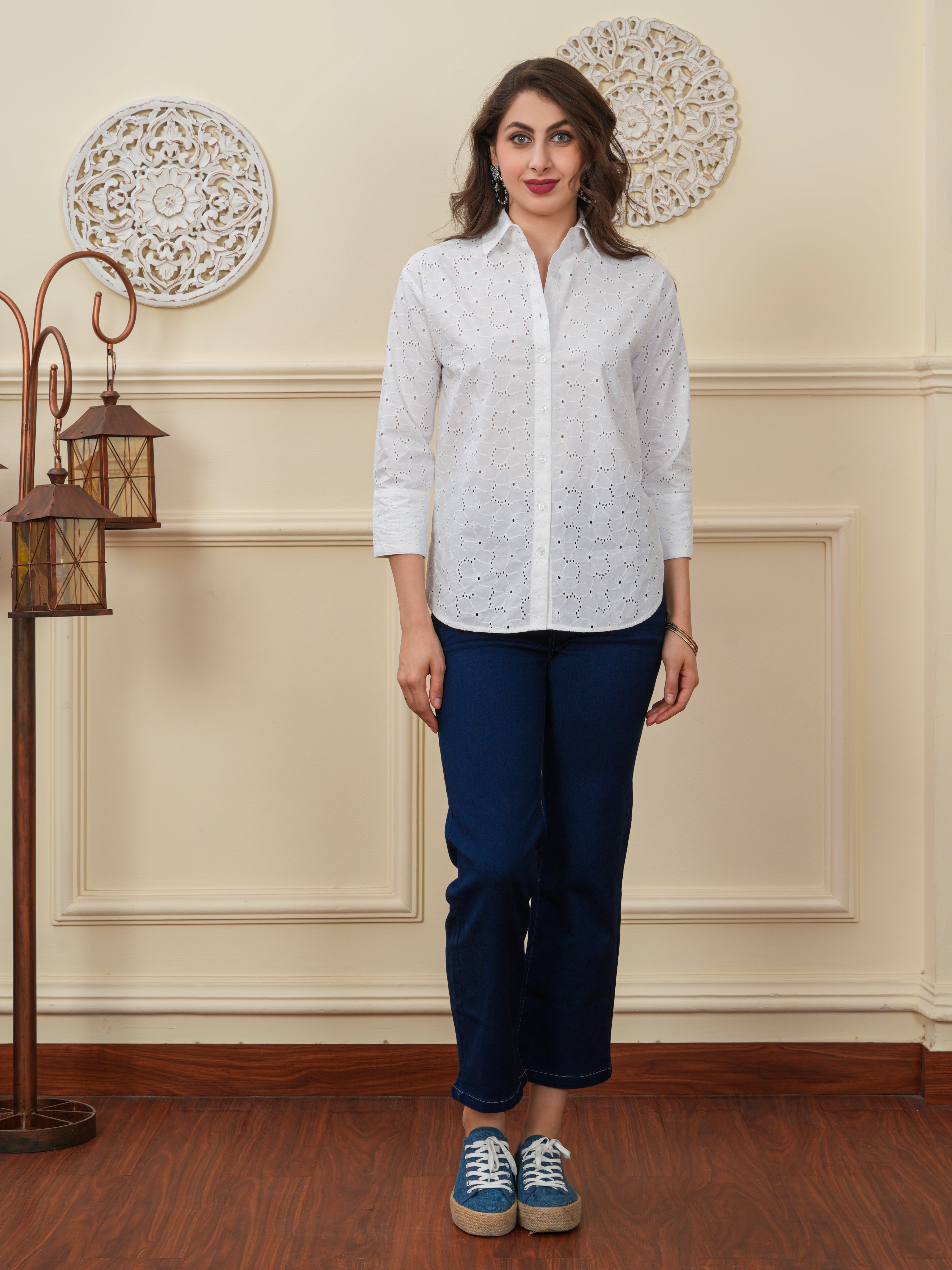 White Designer Schiffli Shirt
