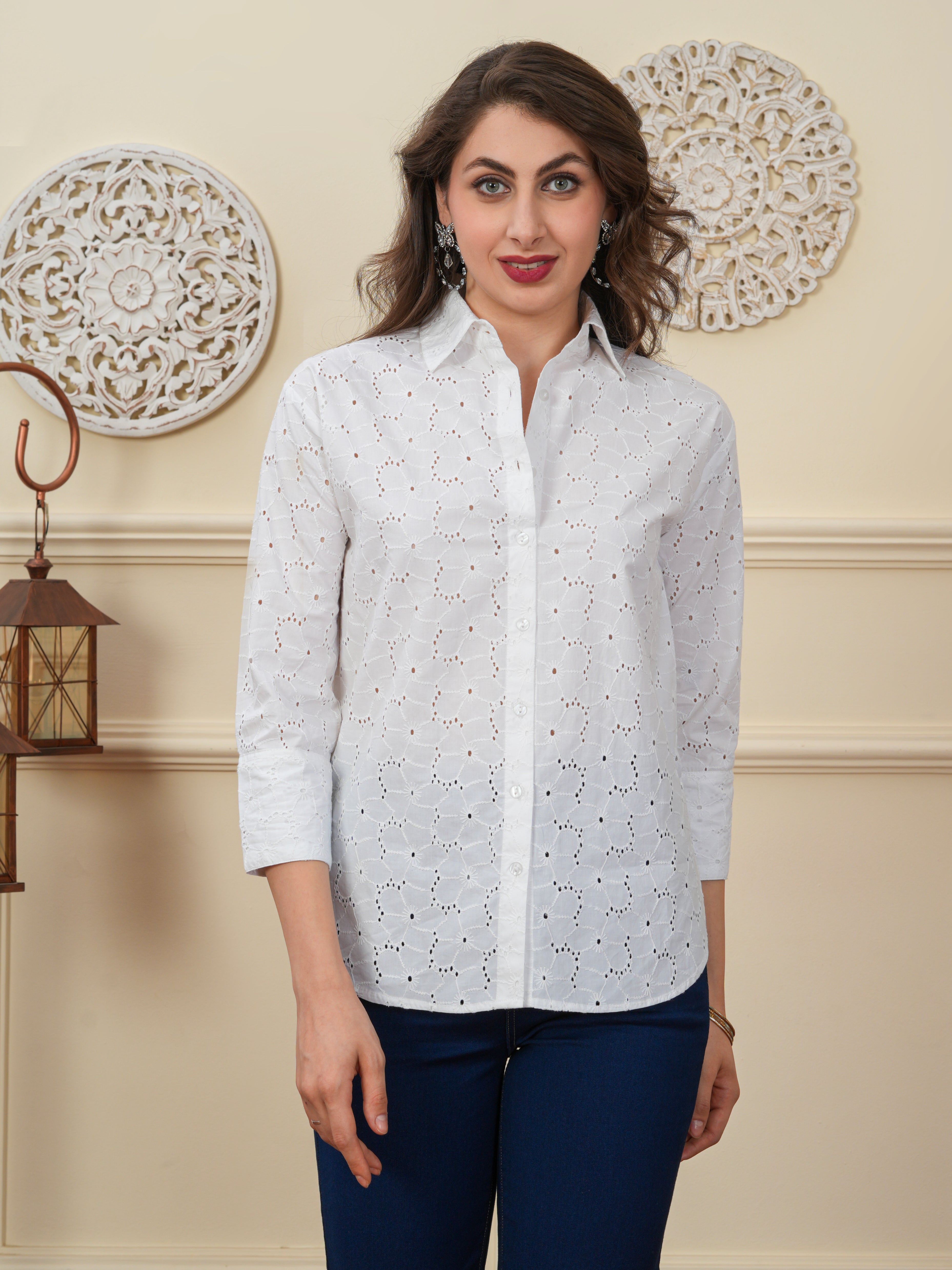 White Designer Schiffli Shirt