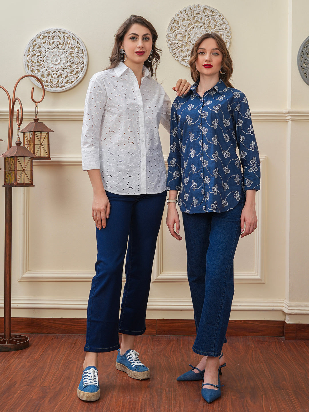 Navy Designer Schiffli Shirt