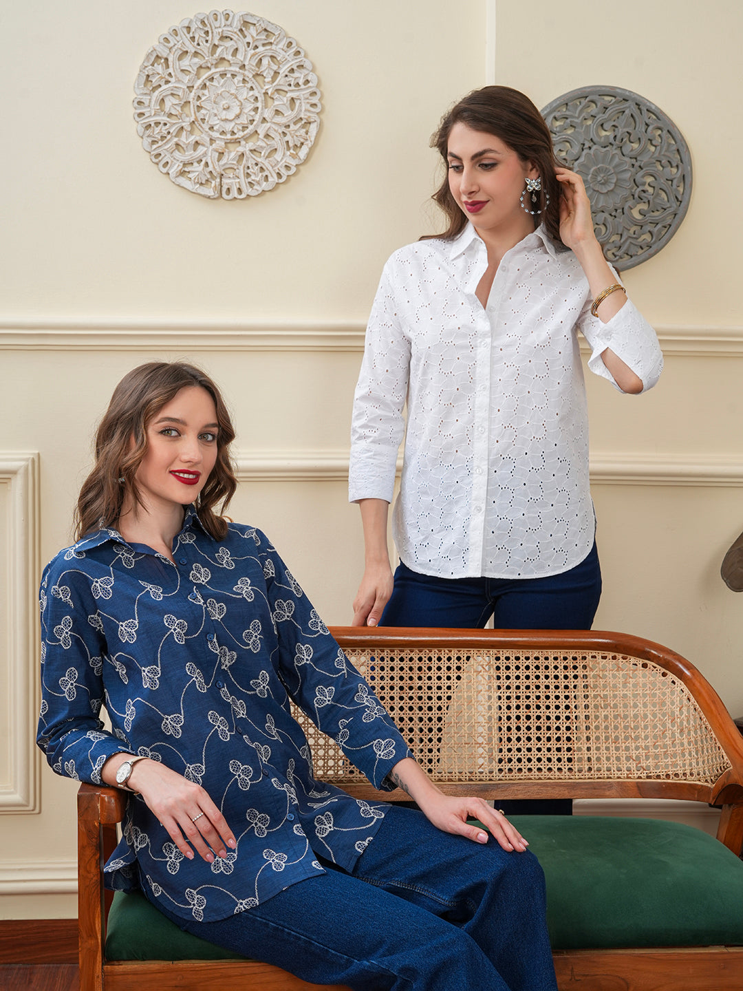 Navy Designer Schiffli Shirt