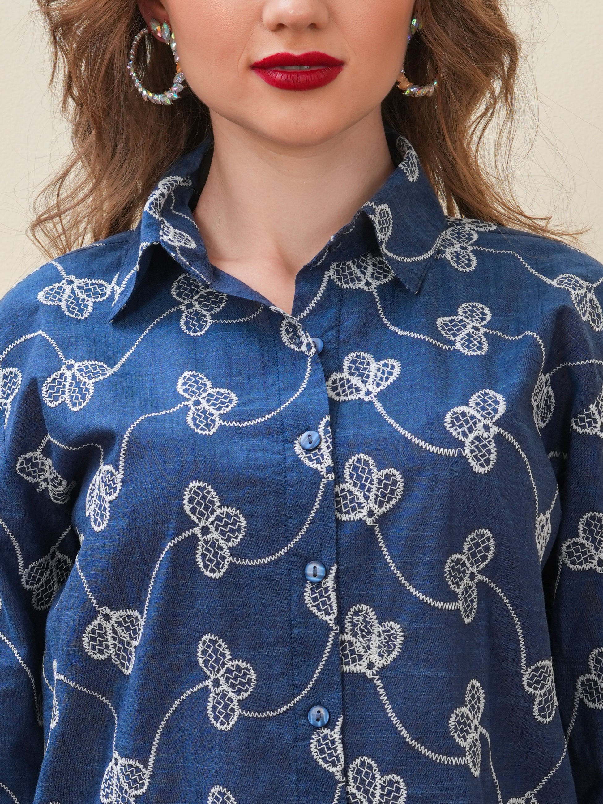 Navy Designer Schiffli Shirt