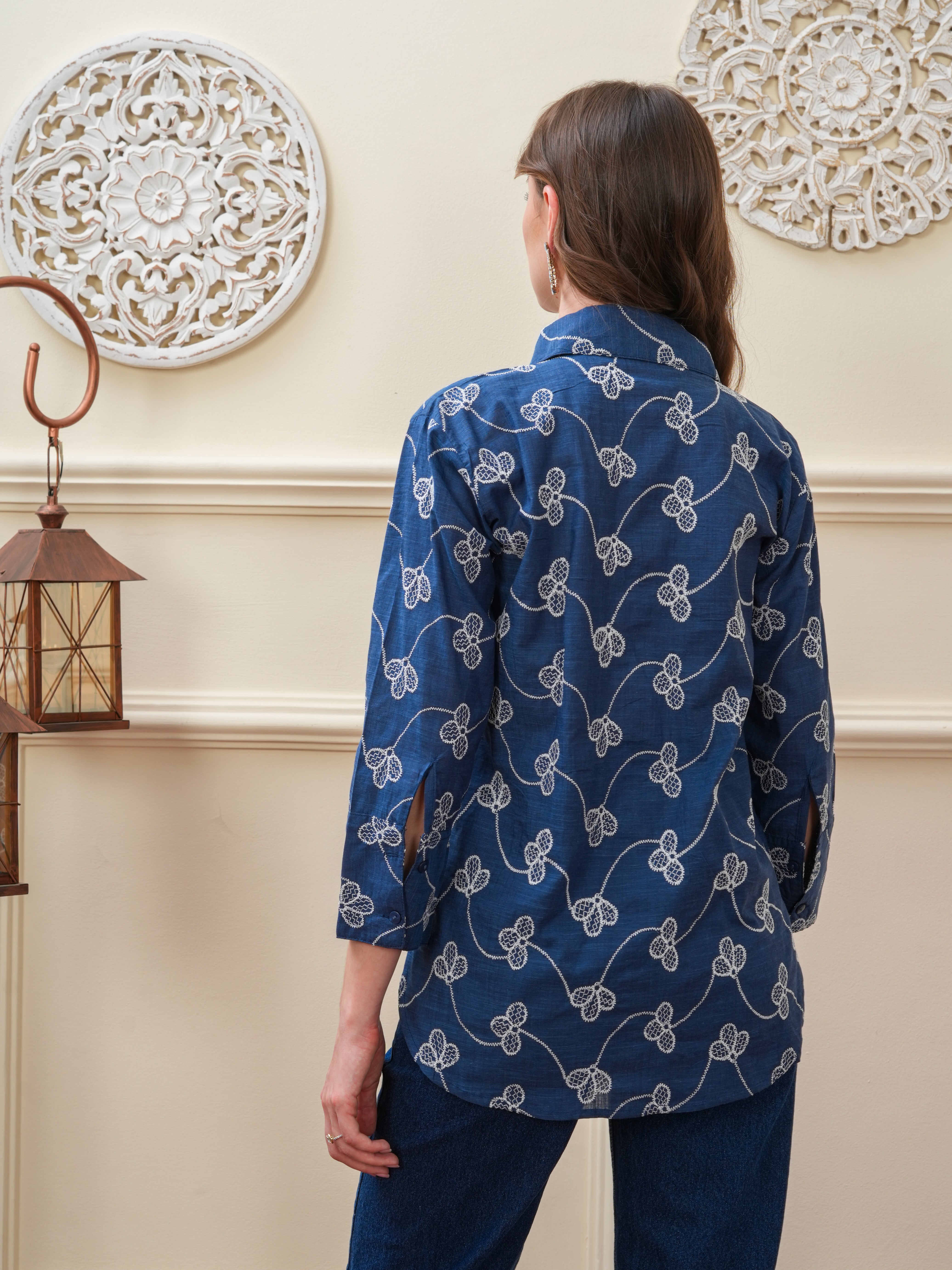 Navy Designer Schiffli Shirt