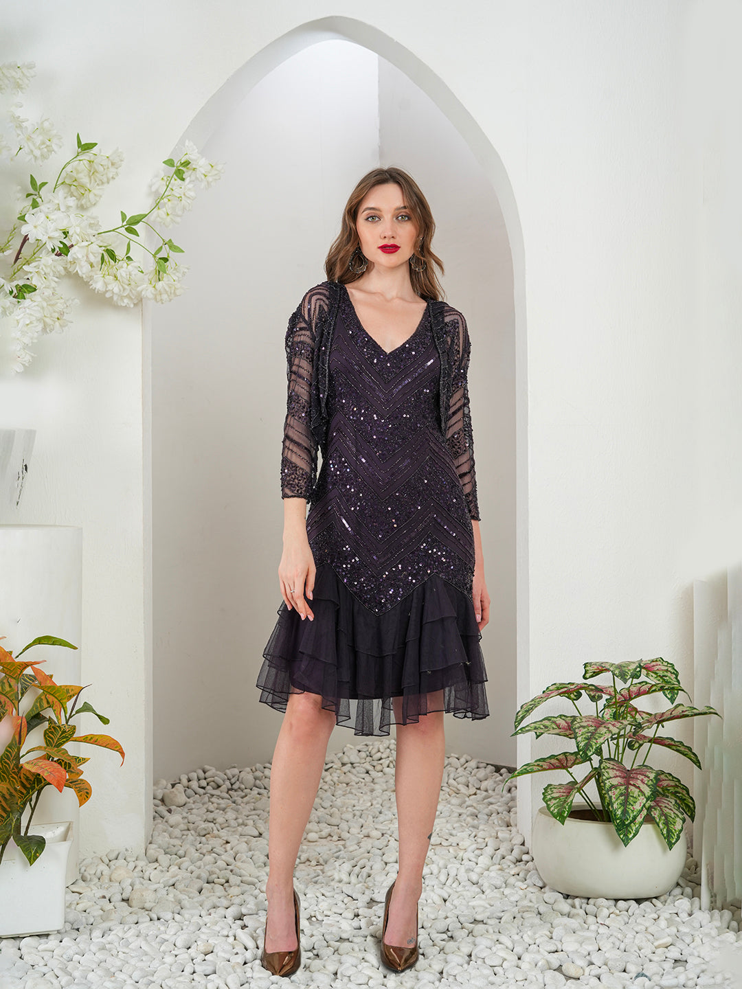 Martha Embellished Dress with Shrug