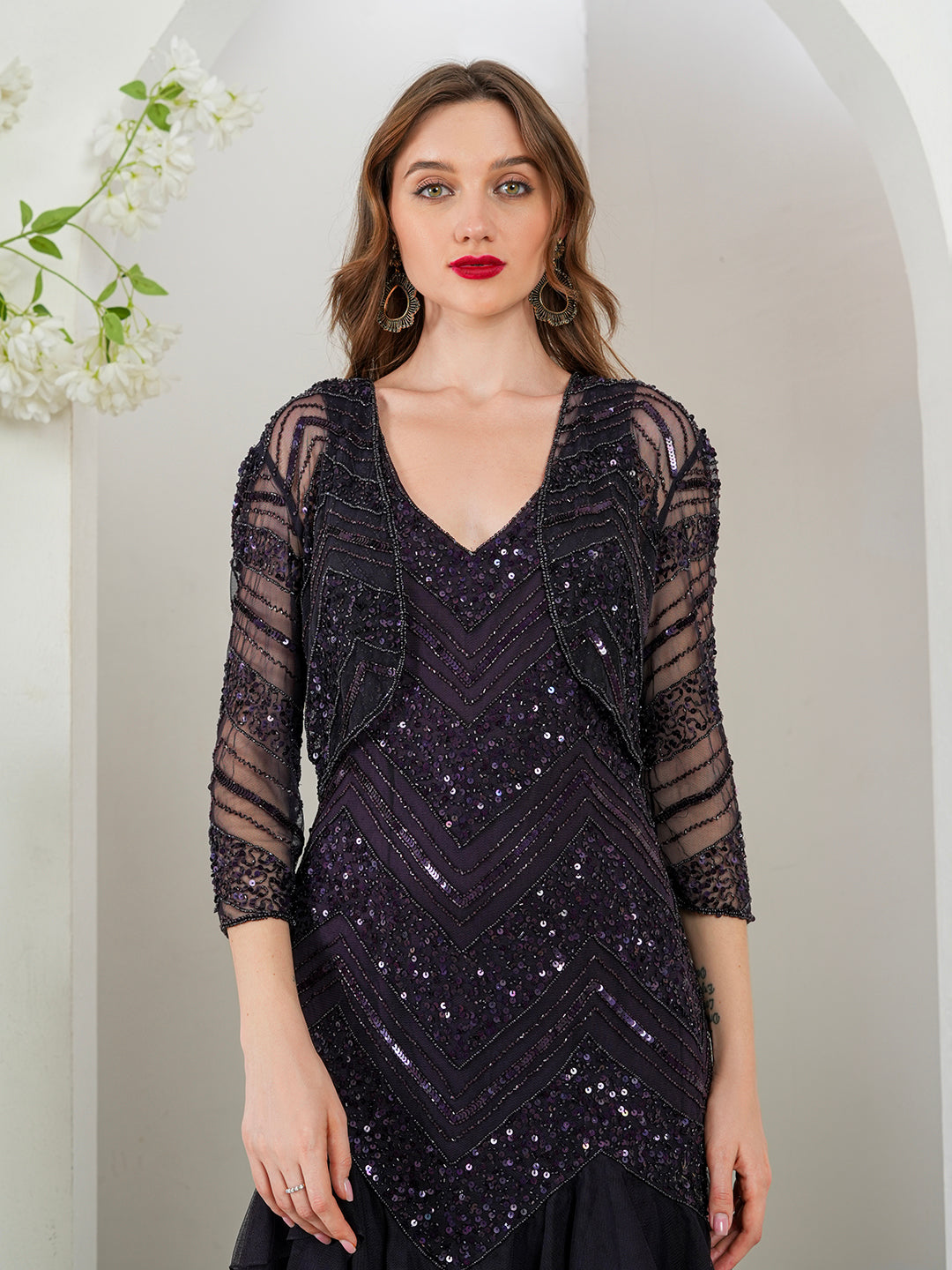 Martha Embellished Dress with Shrug