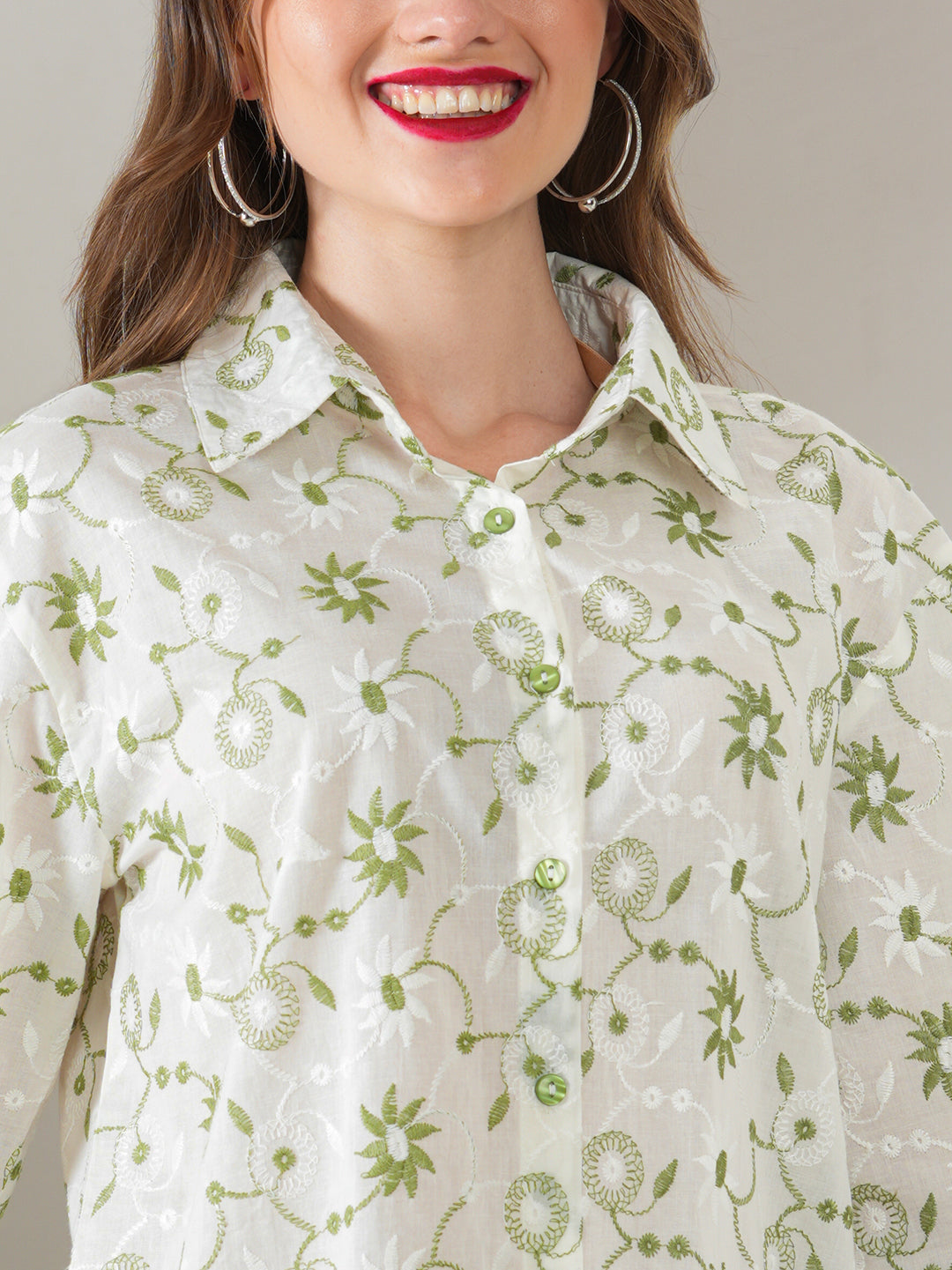 Green Designer Schiffli Shirt