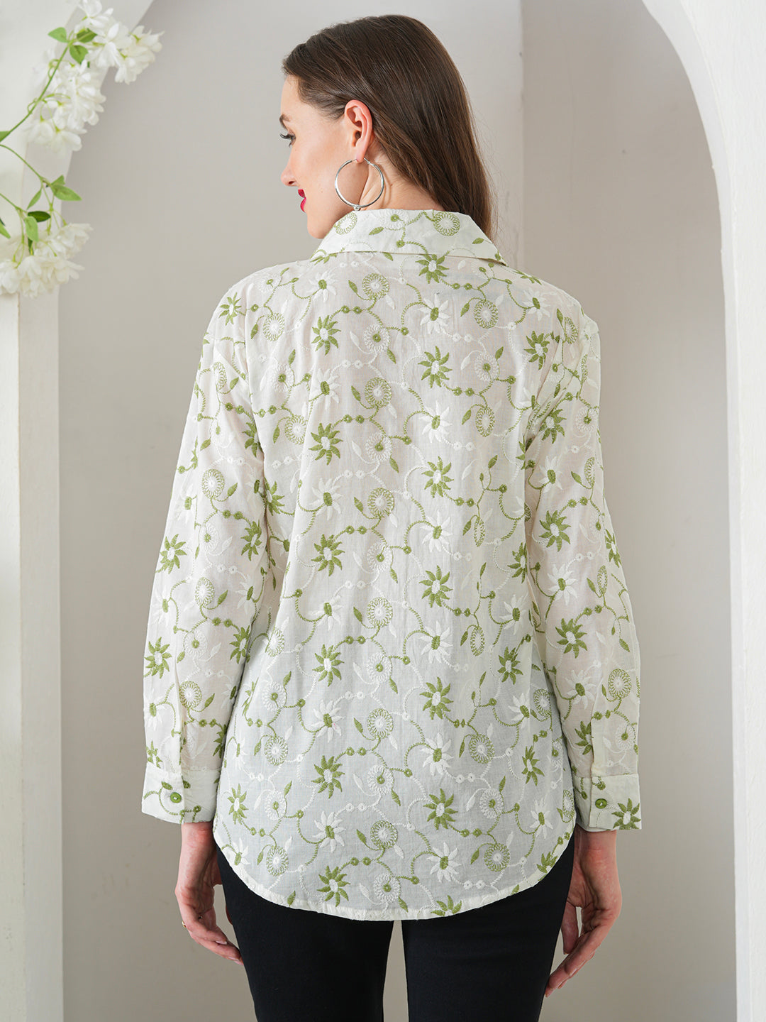 Green Designer Schiffli Shirt