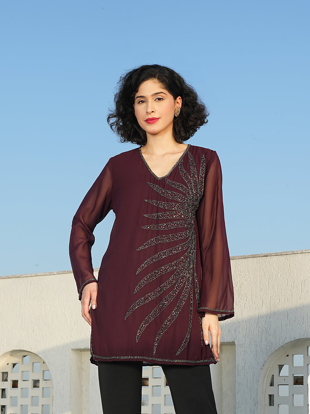 Husna Embellished V Neck Kurti