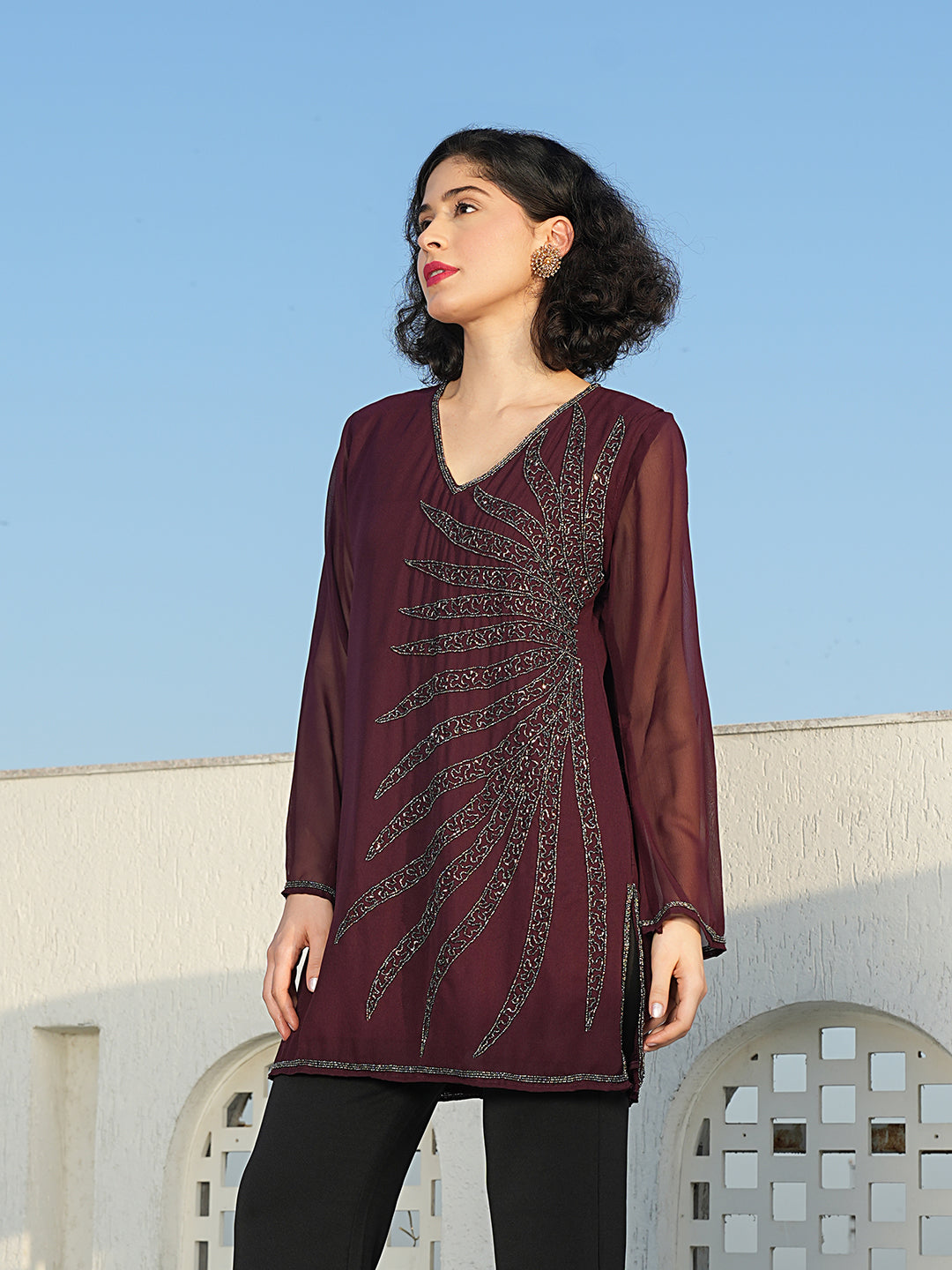 Husna Embellished V Neck Kurti