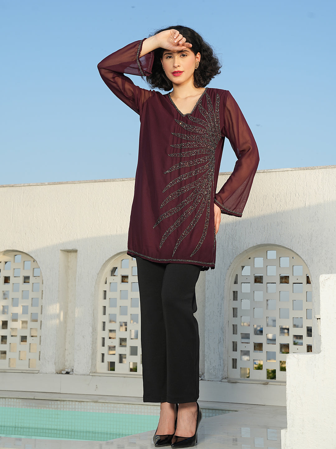 Husna Embellished V Neck Kurti