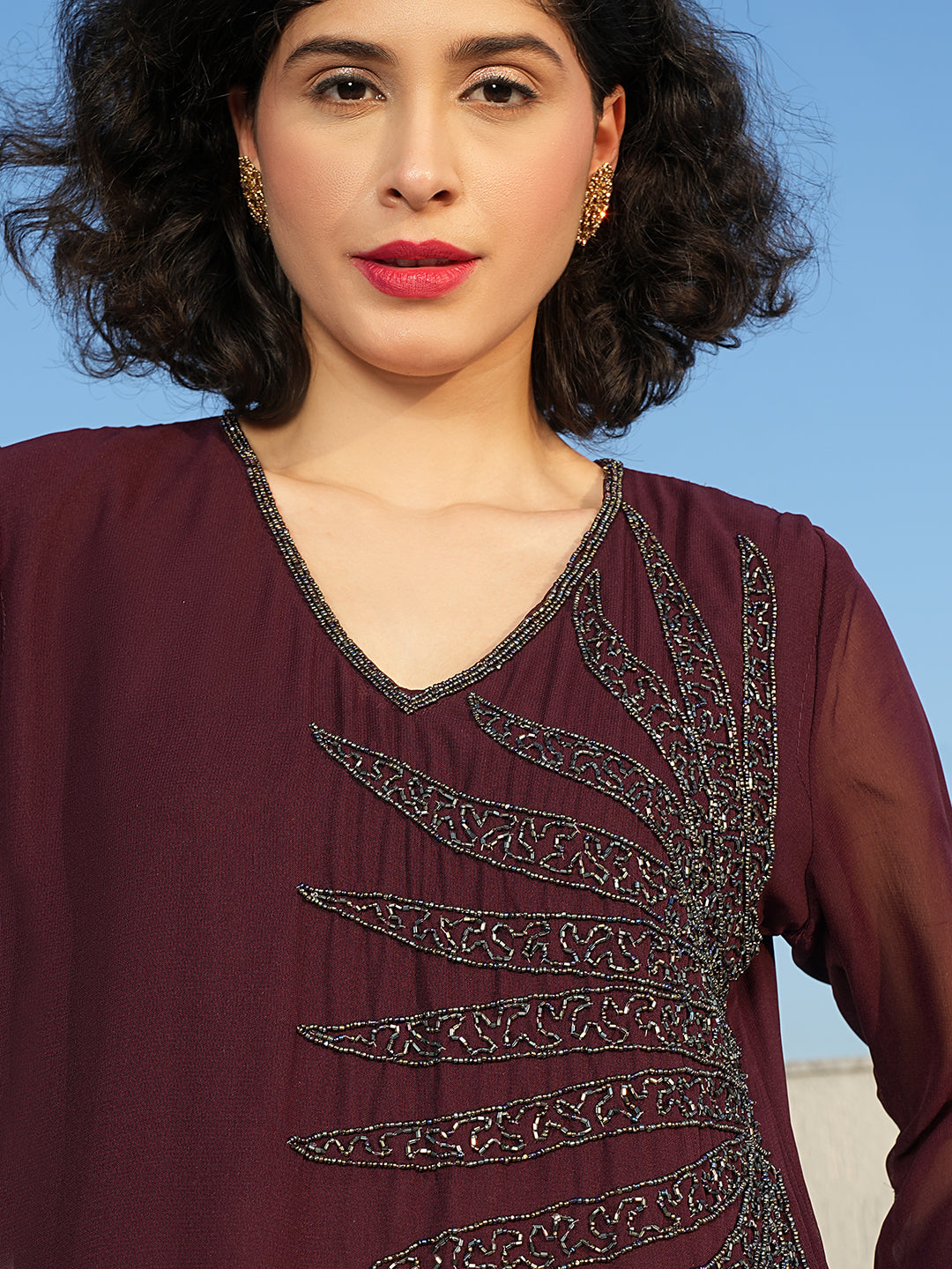 Husna Embellished V Neck Kurti