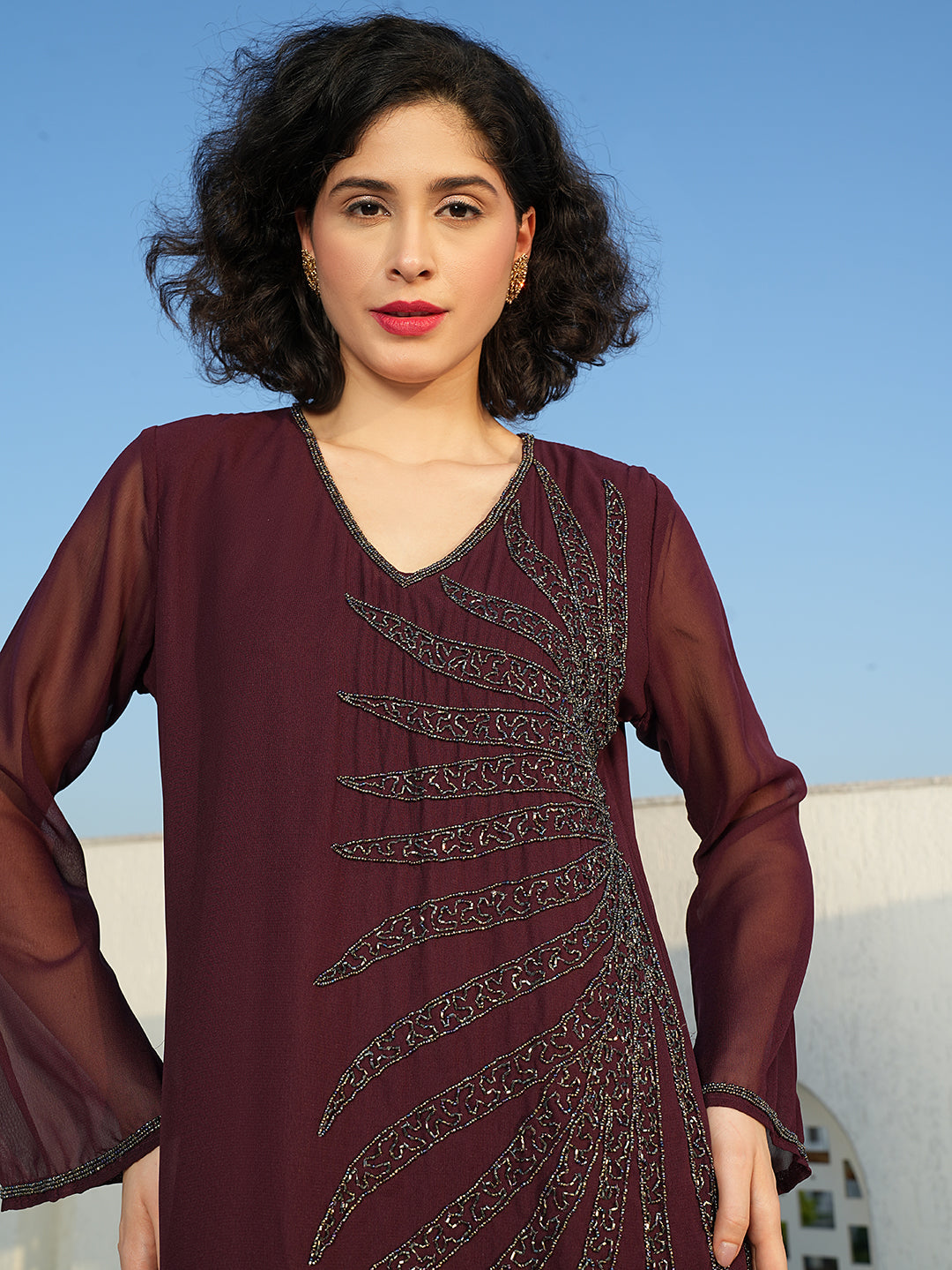 Husna Embellished V Neck Kurti