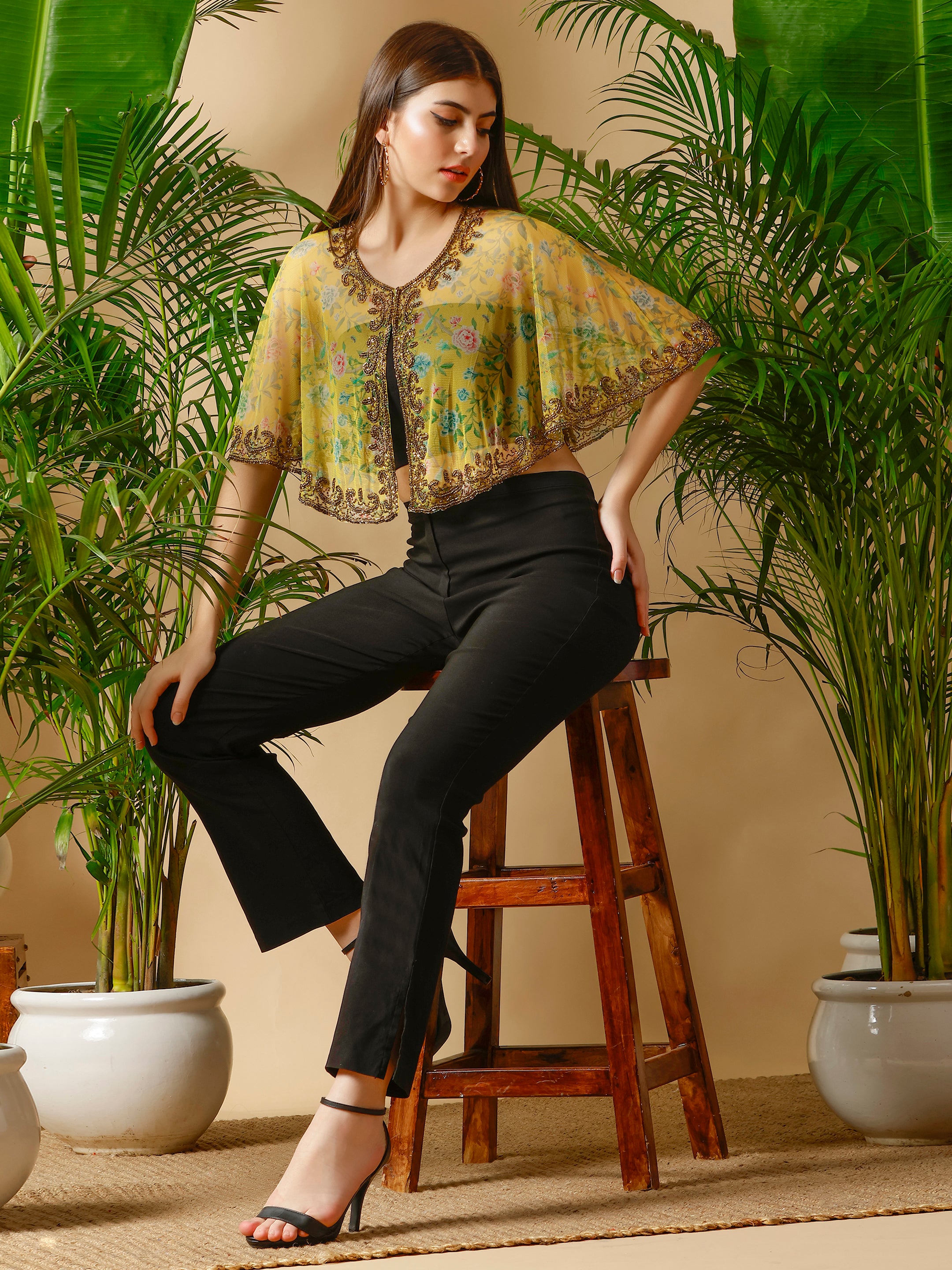 Short Embellished Cape Shrug