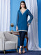 Blue Embellished V Neck Kurti (With Lining)