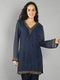 Navy Embellished V Neck Kurti (With Lining)