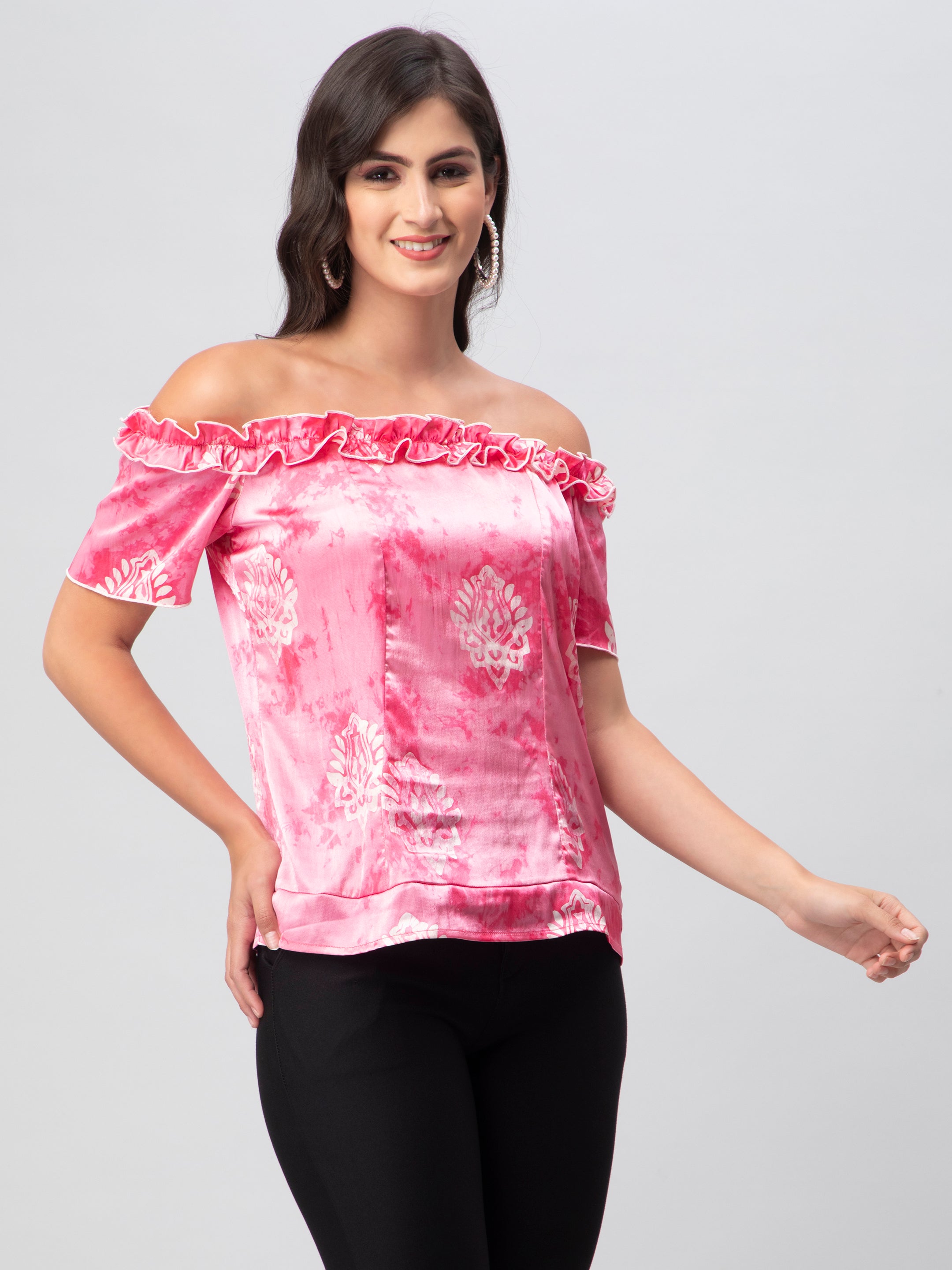 Satin Off Shoulder Ruffles Top