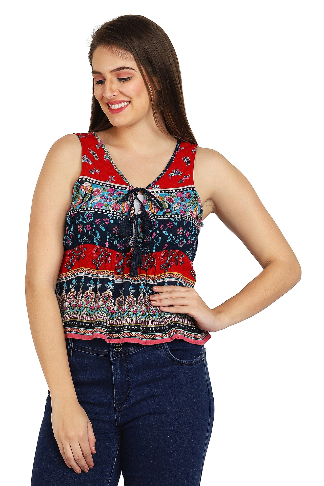 Floral Print Sleeveless Blouse Red Multicolour