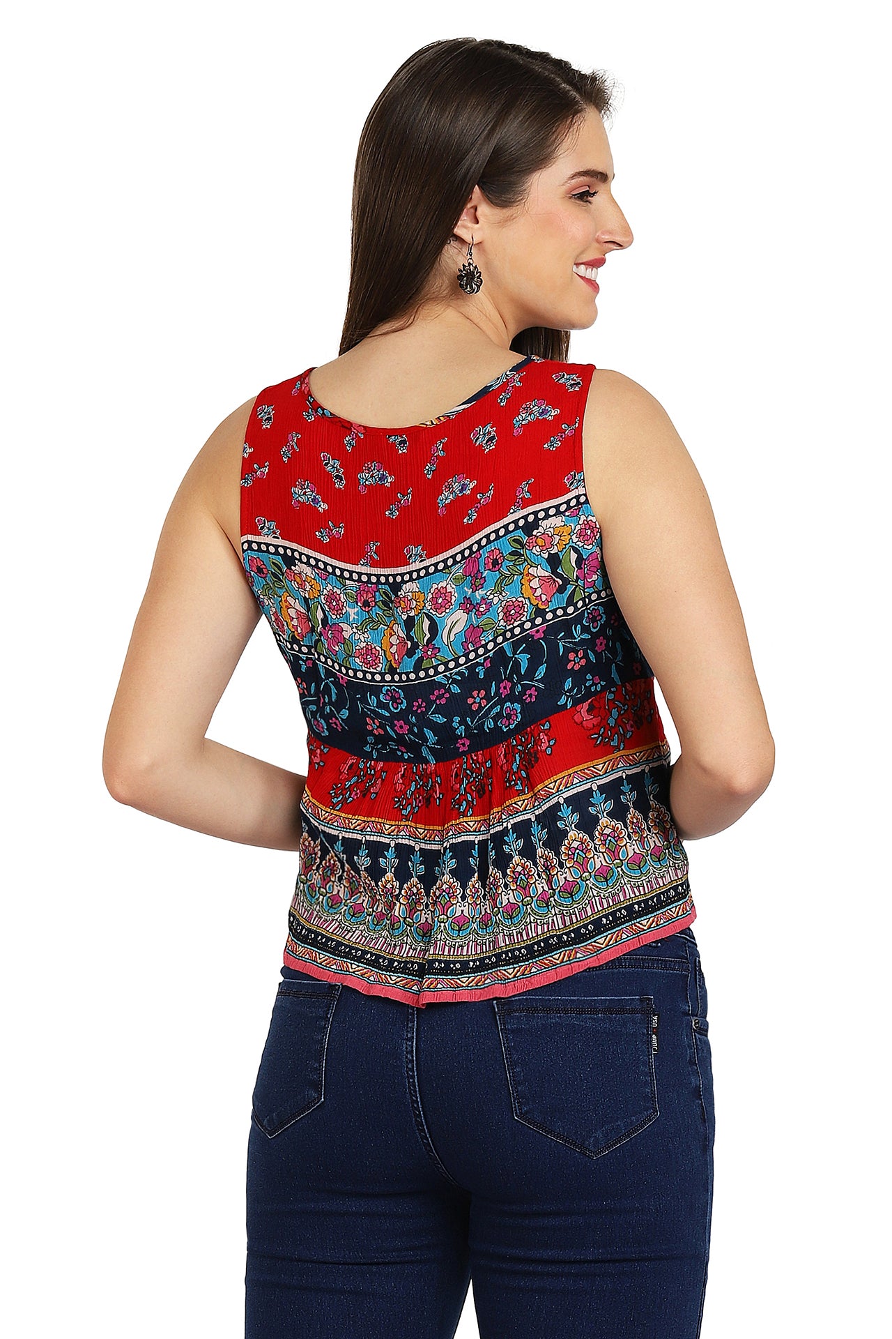 Floral Print Sleeveless Blouse Red Multicolour